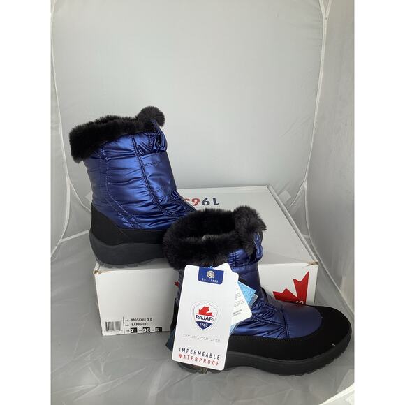PAJAR Women’s Moscou 3.0 Snow Boots Size US 7 EU 38 Blue Ice Grippers Waterproof - Picture 2 of 10